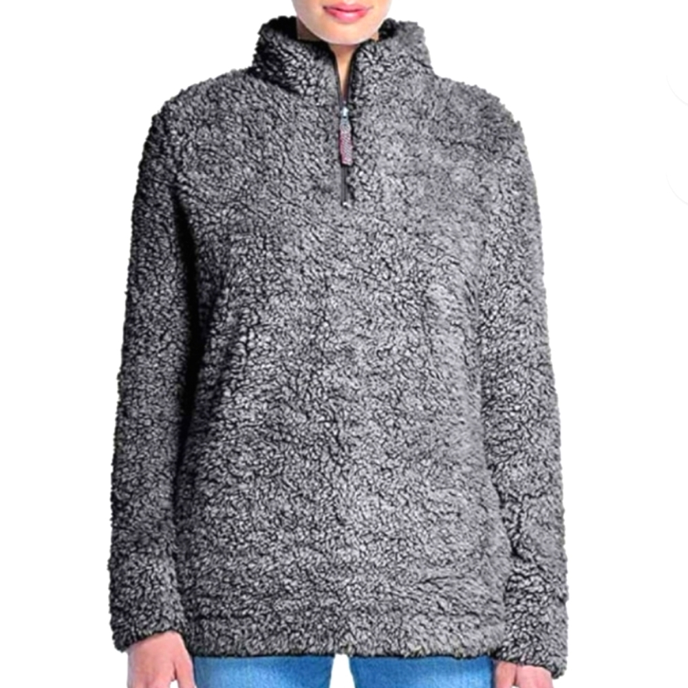 Alpine Sherpa Gray 1/4 Zip Pocket Fleece Pullover Sweater Jacket